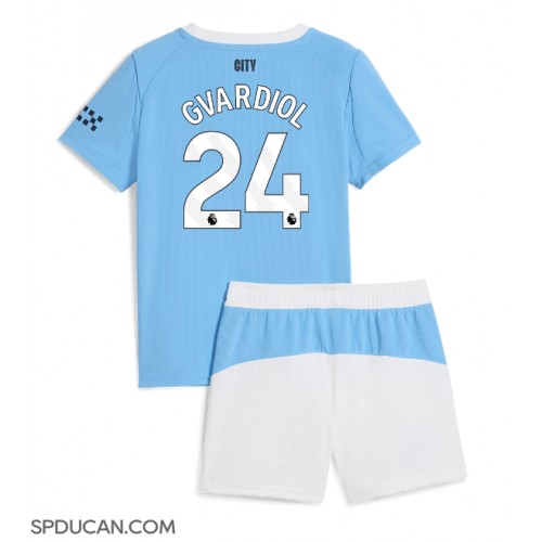 Dječji Nogometni Dres Manchester City Josko Gvardiol #24 Domaci 2025-26 Kratak Rukav (+ Kratke hlače)